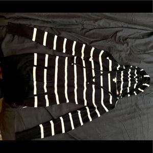 Long sleeve Guess shirt. Black and white stripes, with silver glitter stripes.